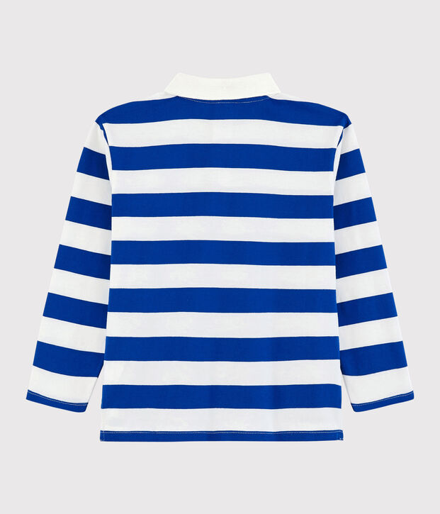 Polo a manica lunga in jersey bambino blu/bianco