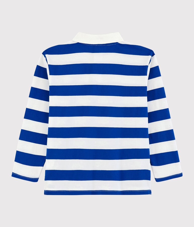 Polo a manica lunga in jersey bambino blu/bianco