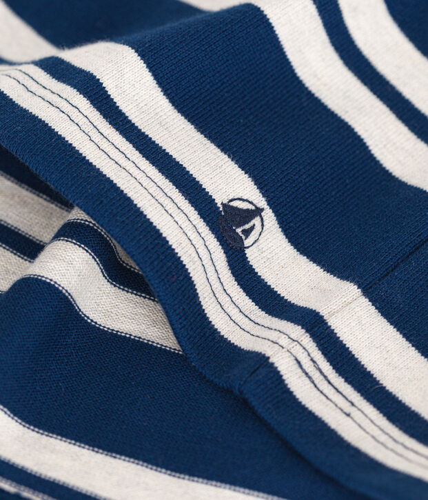 Abito a maniche lunghe in cotone spesso bambina blu/beige
