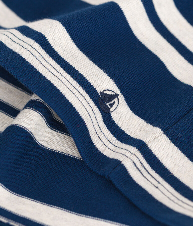 Abito a maniche lunghe in cotone spesso bambina blu/beige