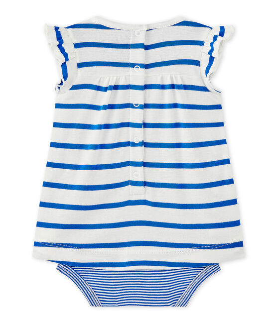 Abito body per bebé femmina rigato bianco MARSHMALLOW/blu PERSE