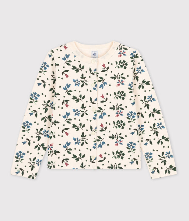 Cardigan in tubique stampato bambina ecru/multicolore
