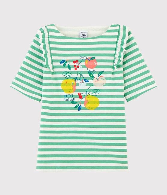 T-shirt a maniche corte in jersey bambina verde ALOEVERA/bianco MARSHMALLOW