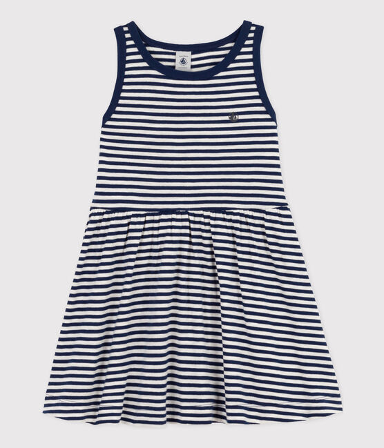 Abito a righe senza maniche in cotone bambina blu MEDIEVAL/bianco MARSHMALLOW