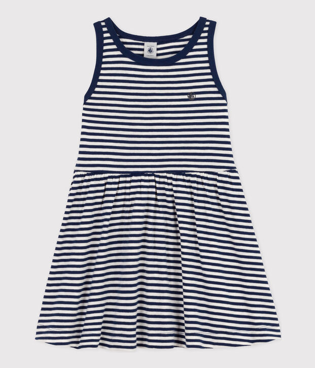Abito a righe senza maniche in cotone bambina blu/bianco