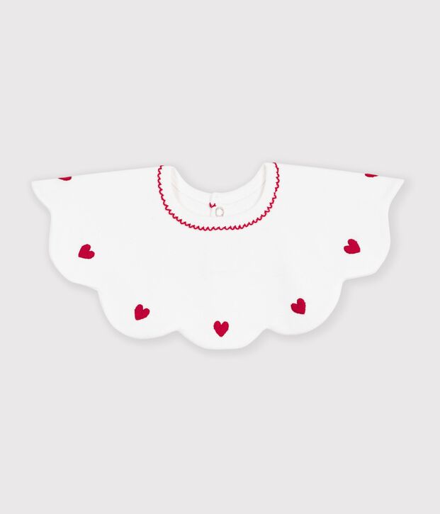 Bavaglino in cotone con cuori ricamati neonata bianco