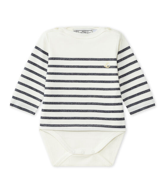 Questo Body marinière a maniche lunghe per bebé femmina bianco MARSHMALLOW/blu SMOKING