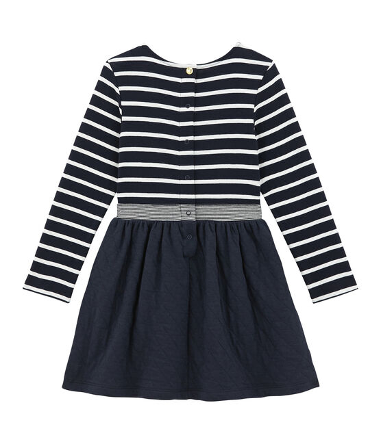 Abito rigato doppio tessuto per bambina blu SMOKING/bianco MARSHMALLOW