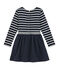 Abito rigato doppio tessuto per bambina blu SMOKING/bianco MARSHMALLOW