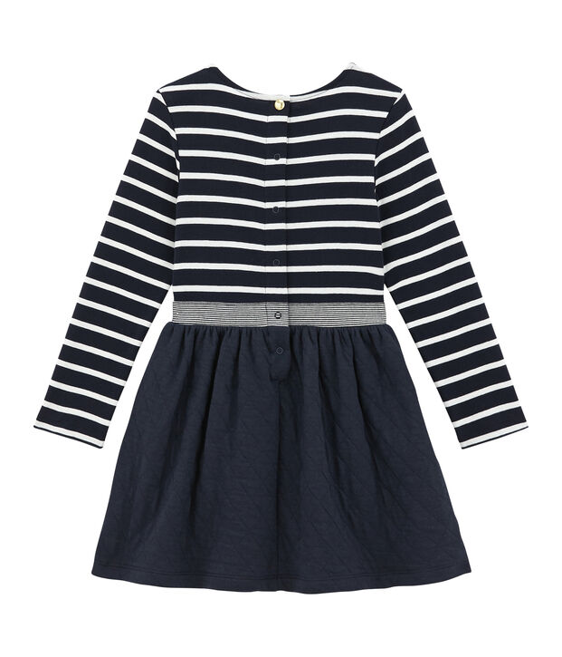 Abito rigato doppio tessuto per bambina blu/bianco