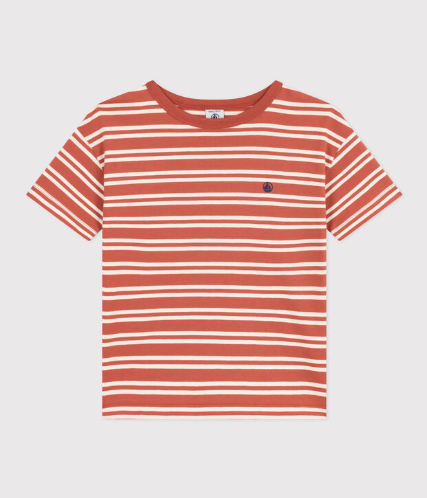 T-shirt a righe in jersey bambino marrone/ecru