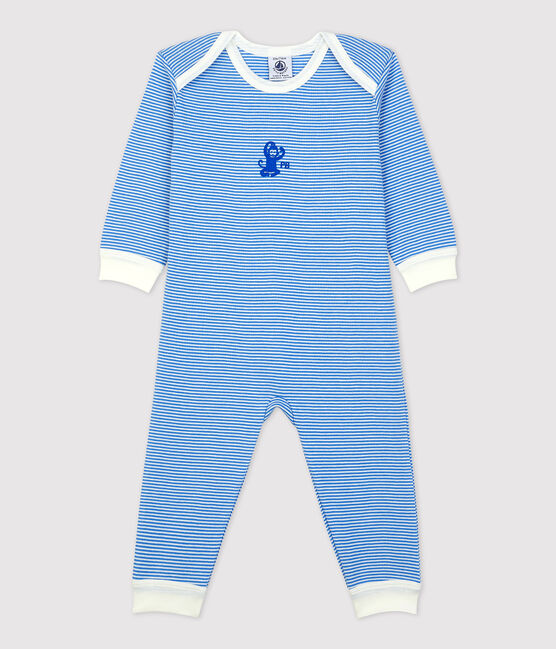 Tutina pigiama senza piedi bebé in cotone biologico blu BRASIER/grigio MARSHMALLOW