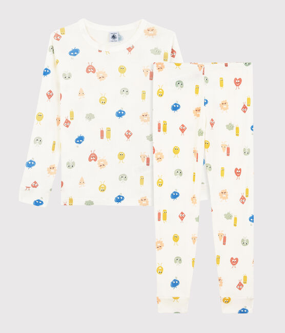Pigiama con emoticon bambina/bambino in cotone e Lyocell bianco MARSHMALLOW/bianco MULTICO