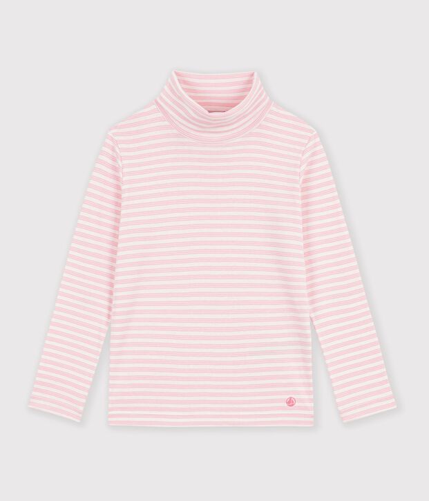 Dolcevita in cotone a righe bambina rosa/rosa