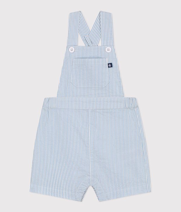 Salopette corta in cotone a righe neonato blu/blu