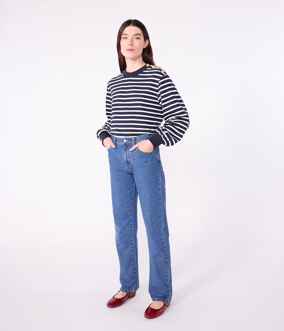 Marinière donna in cotone blu SMOKING/bianco MARSHMALLOW