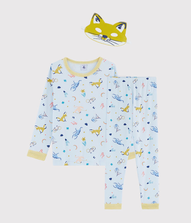 Pigiama maschera volpe bambino a costine blu/multicolore