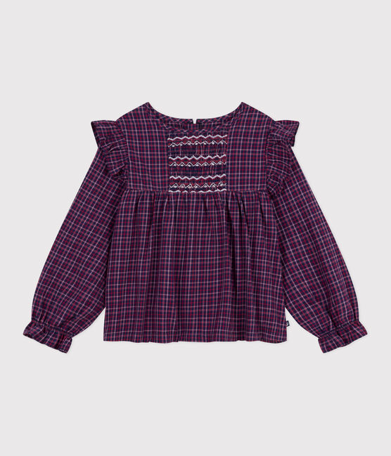 Blusa a maniche lunghe in flanella a quadri bambina blu SMOKING/bianco MULTICO