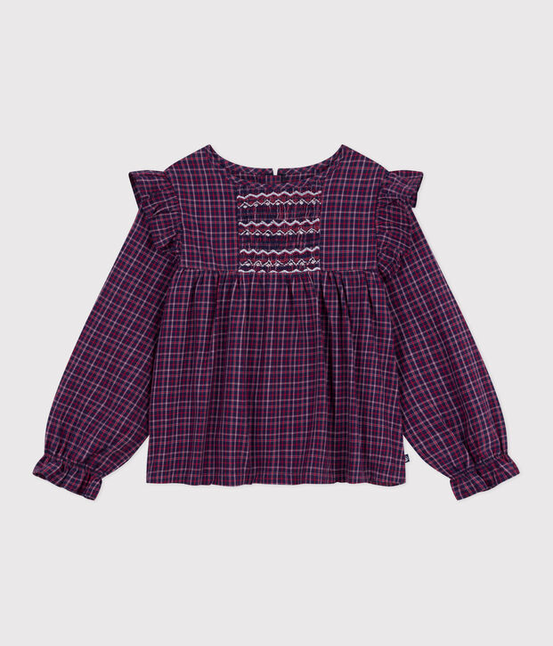 Blusa a maniche lunghe in flanella a quadri bambina blu/multicolore