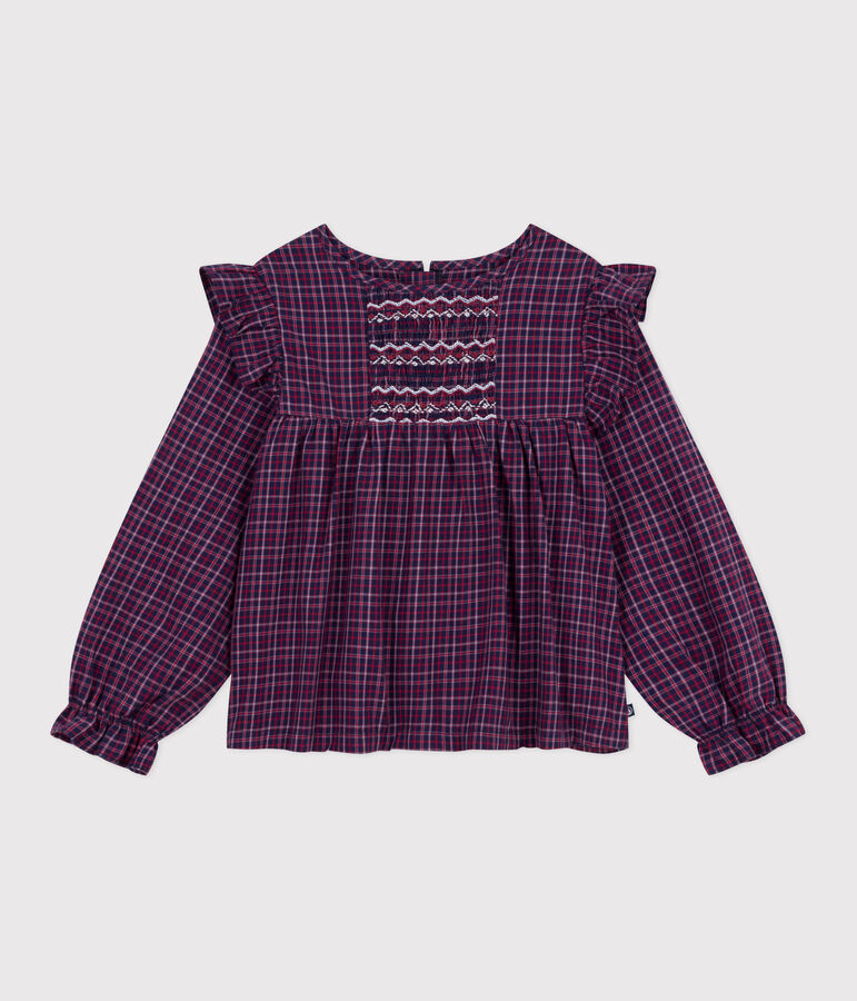 Blusa a maniche lunghe in flanella a quadri bambina blu/multicolore