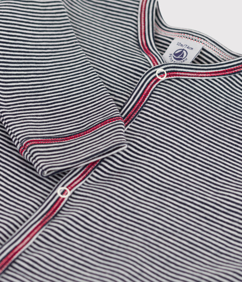 Tutina senza piedi a righe beb&egrave; in cotone blu/bianco