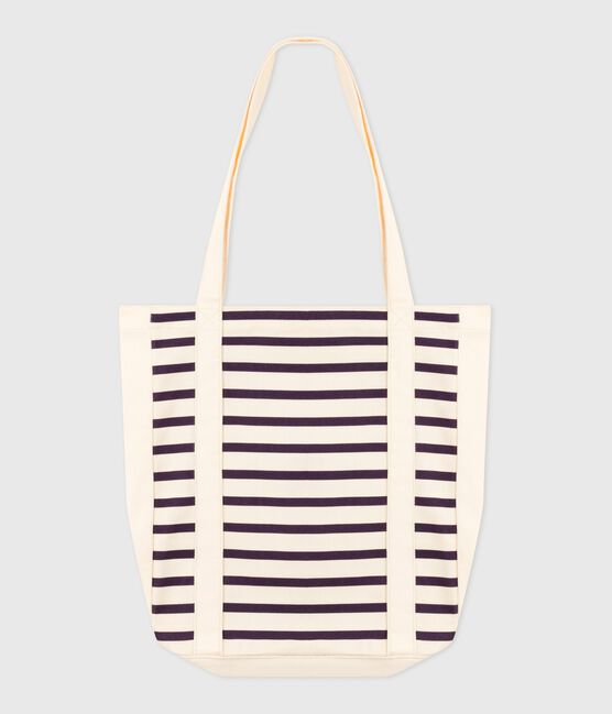 Borsa tote da adulti in tela a righe blu MARSHMALLOW/ SOIR