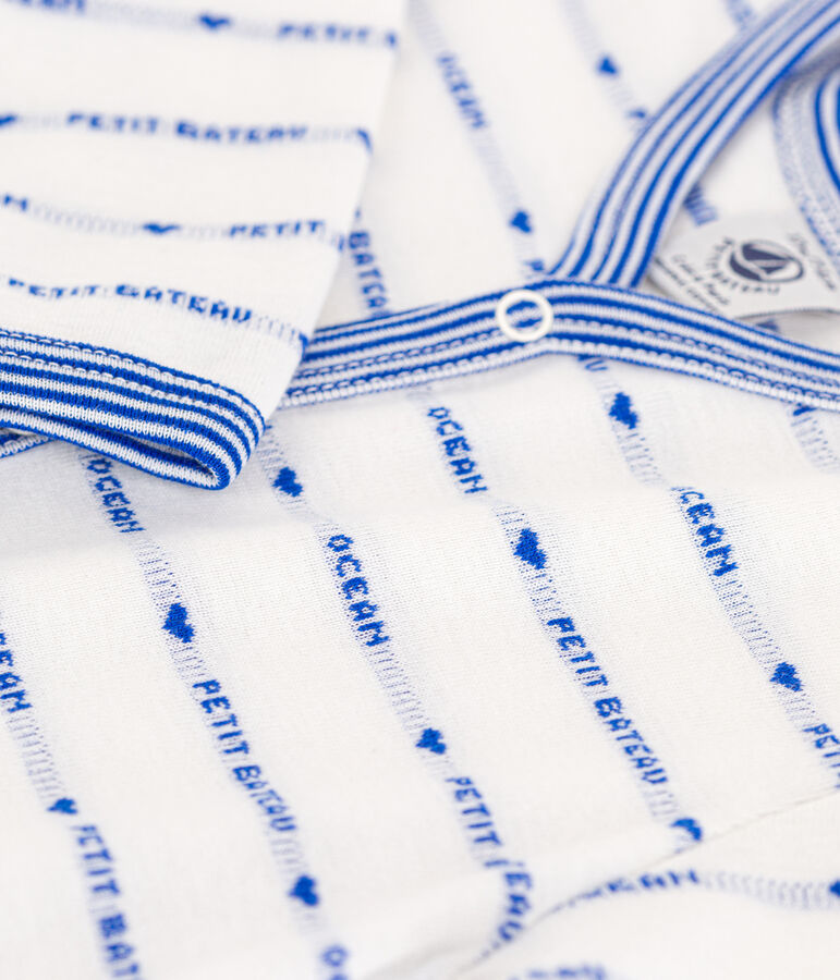 Tutina pigiama senza piedi in cotone jaquard bianco MARSHMALLOW/blu PERSE