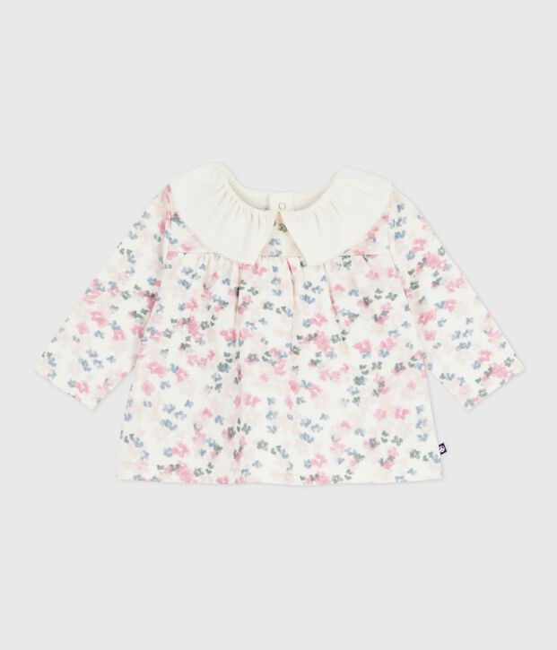 Blusa a maniche lunghe in cotone con stampa a fiori neonata ecru/multicolore