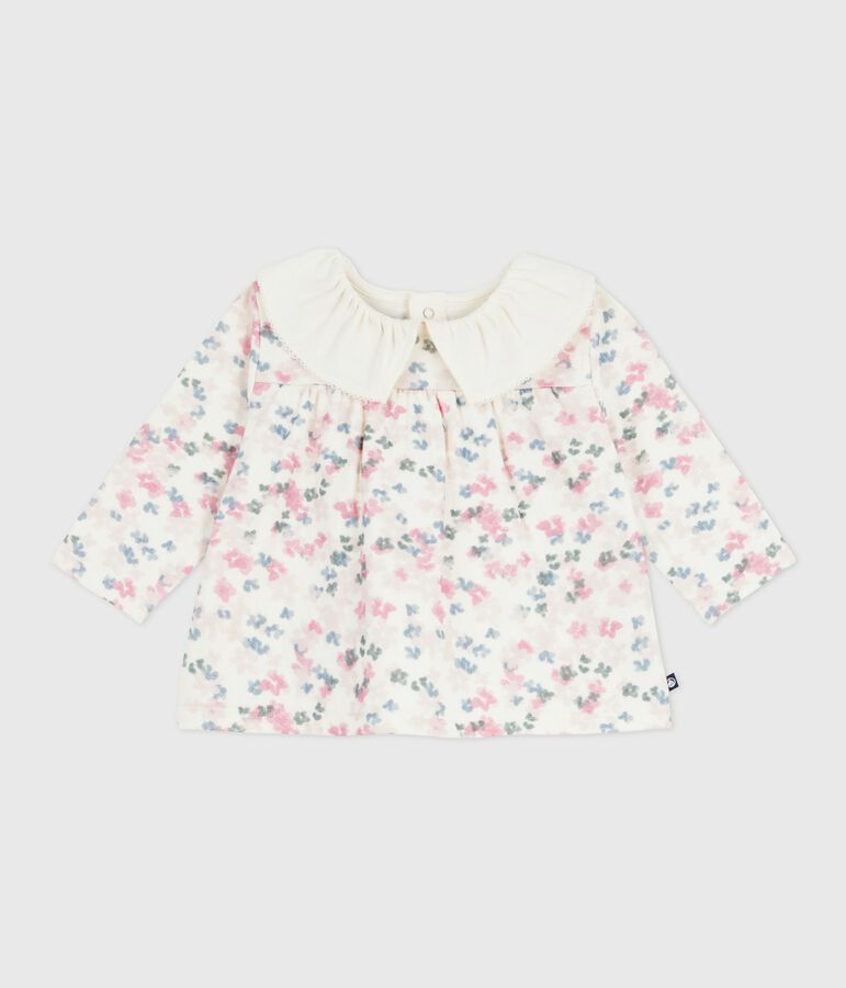 Blusa a maniche lunghe in cotone con stampa a fiori neonata ecru/multicolore