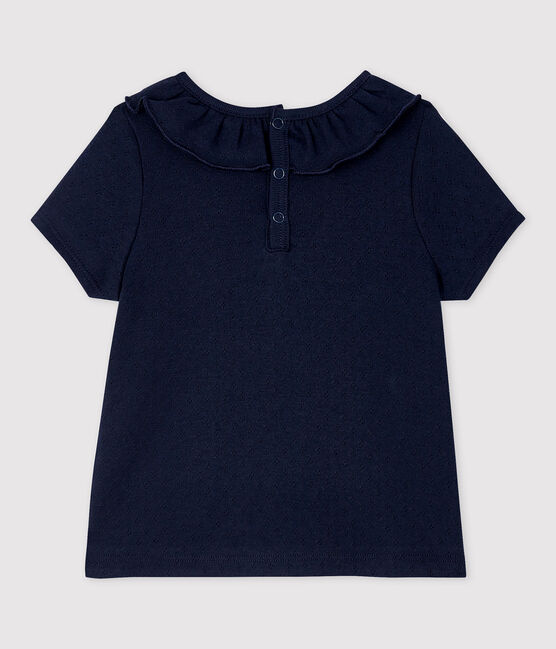 Blusa traforata manica corta in cotone bebè femmina blu SMOKING