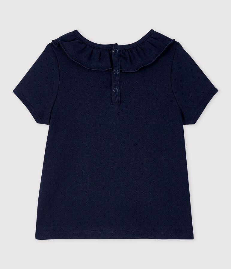 Blusa traforata manica corta in cotone beb&egrave; femmina blu SMOKING