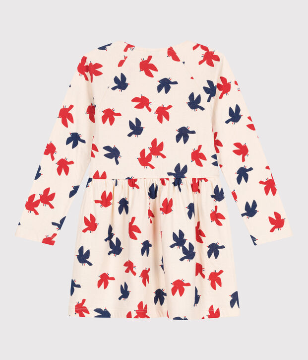 Abito a maniche lunghe in cotone con stampa bambina ecru/multicolore
