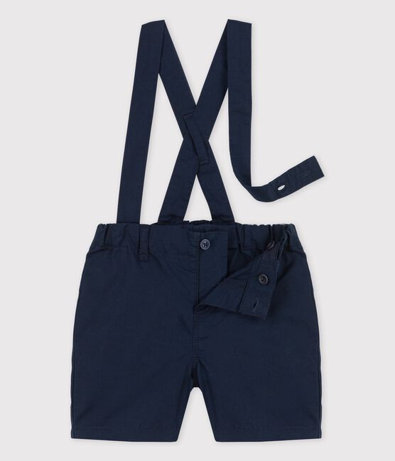 Shorts bebè a bretelle in adorabile tessuto serge blu SMOKING