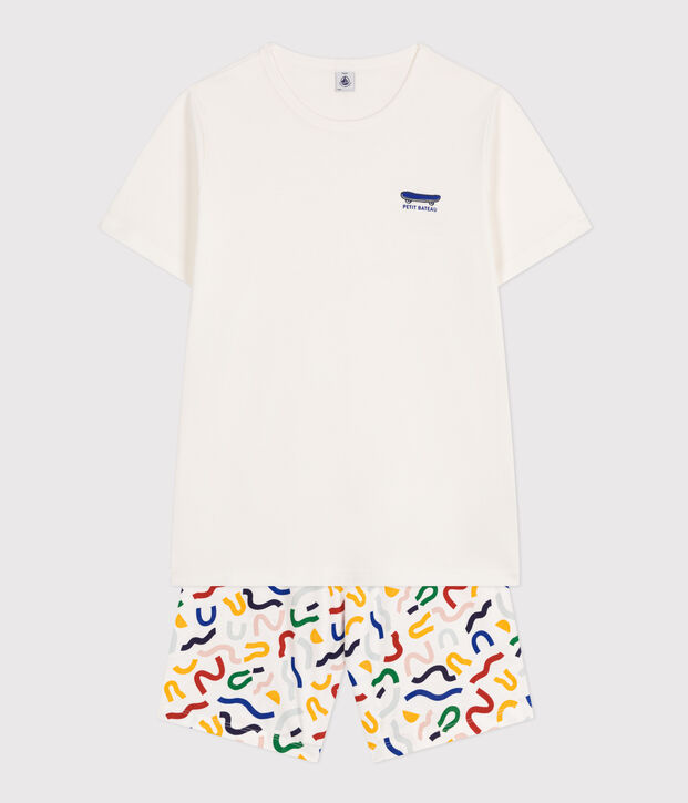 Pigiama short in cotone junior bianco/multicolore