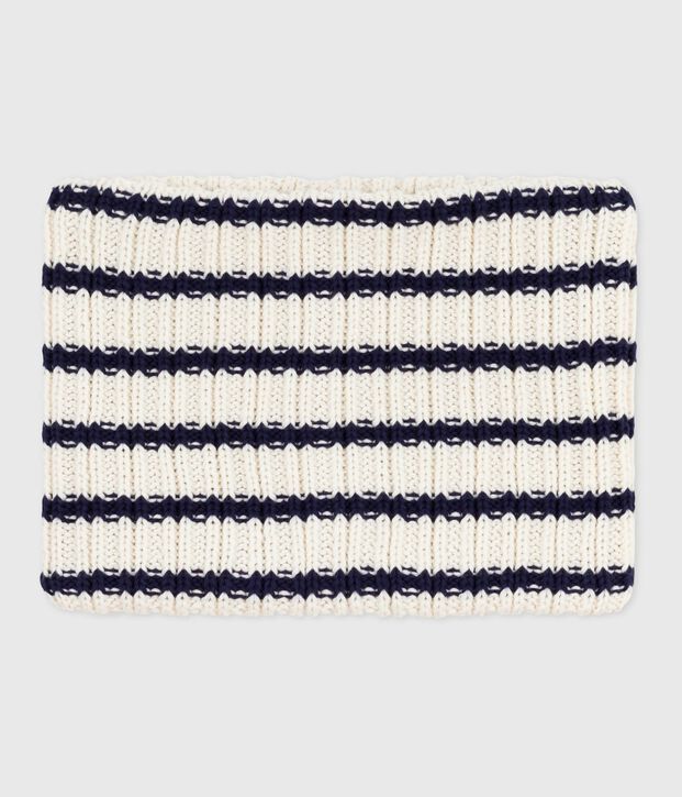 Snood in maglia a righe foderata in pile bambino blu/blu