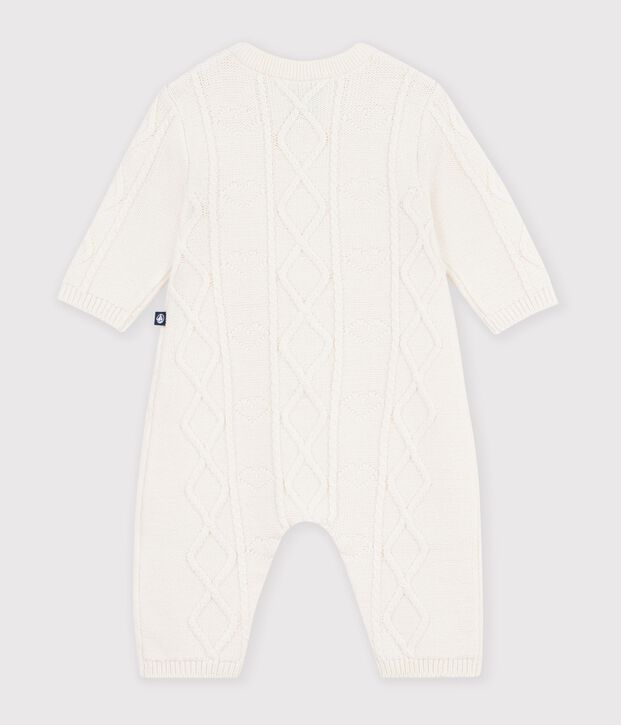Tutina in maglia di misto lana e cotone tinta unita neonato bianco