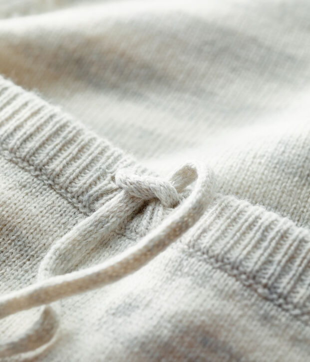 Completo 2 pezzi beb&egrave; in tricot a righe beige/bianco