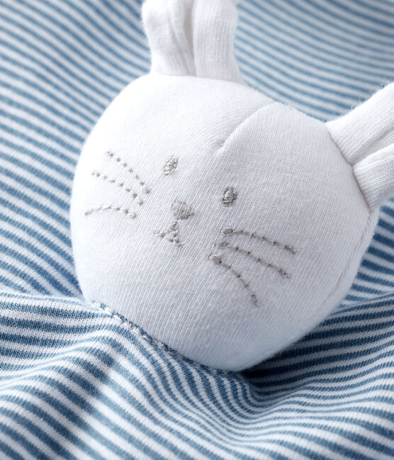 Doudou a costine, il tessuto emblematico di Petit Bateau. blu ACIER/bianco MARSHMALLOW