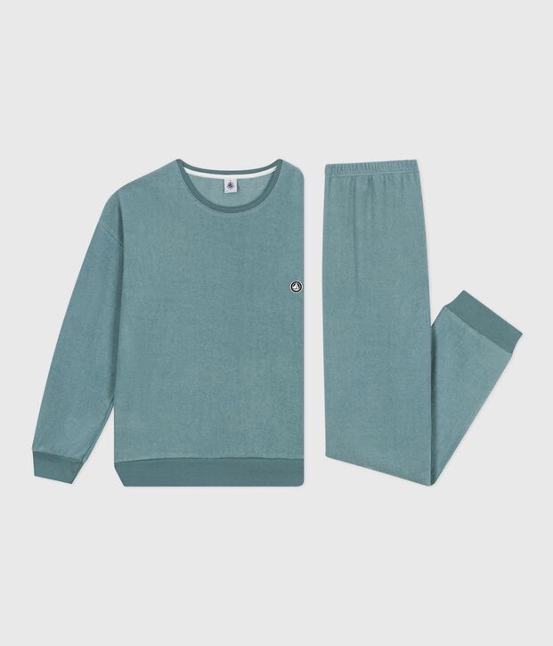 Pigiama in spugna di cotone tinta unita donna blu