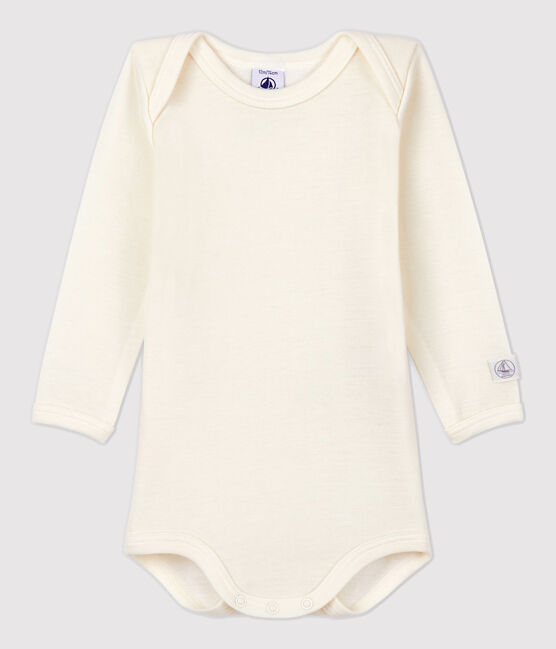 Body maniche lunghe bebè in lana e cotone bianco MARSHMALLOW