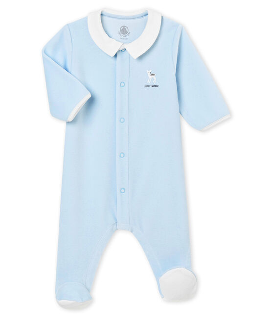 Tutina in ciniglia tinta unita per bebé maschio blu FRAICHEUR