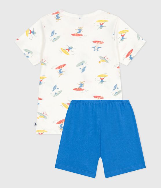 Pigiama corto in cotone con surfisti stampati bambino bianco MARSHMALLOW/bianco MULTICO