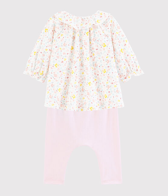 Abito e leggings a fiori bebè in cotone biologico bianco MARSHMALLOW/bianco MULTICO