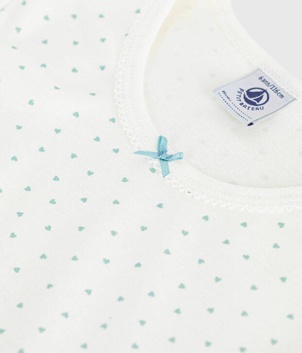 Camicia da notte a maniche corte in cotone con stampa a cuori bambina bianco/verde