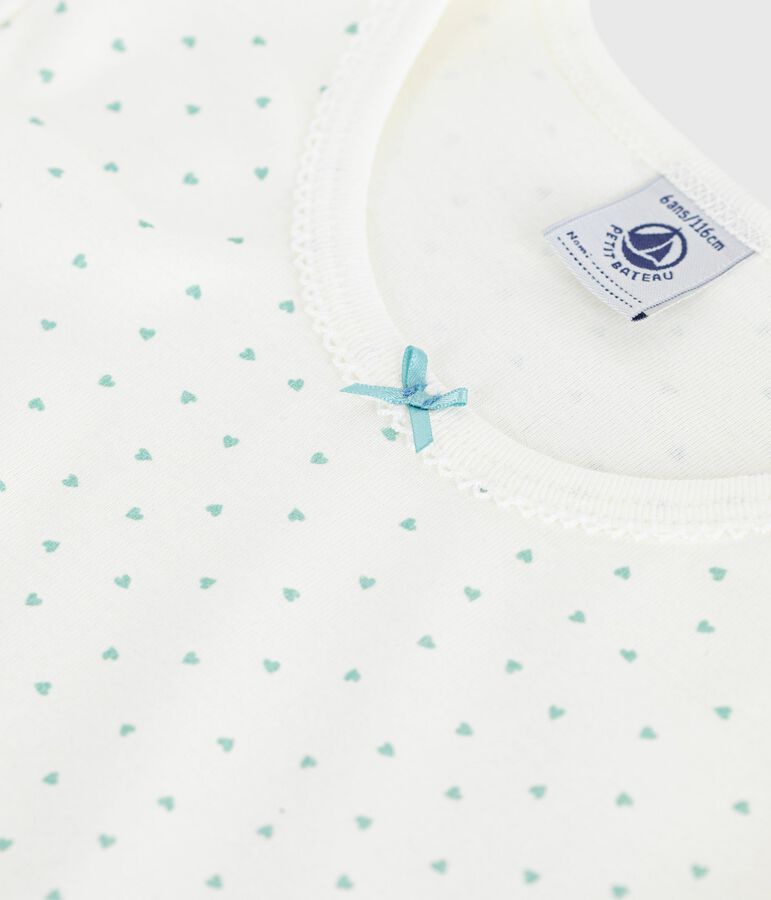 Camicia da notte a maniche corte in cotone con stampa a cuori bambina bianco/verde