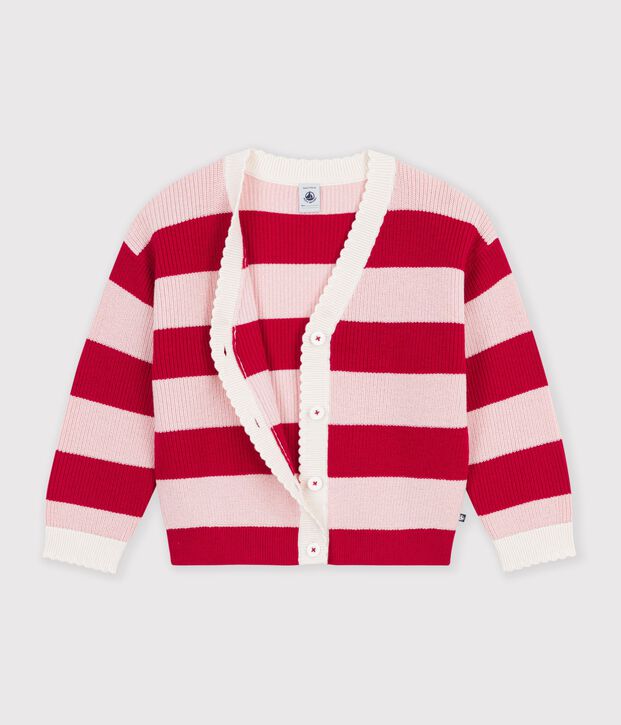 Cardigan in misto lana e cotone a righe bambino rosa/rosa