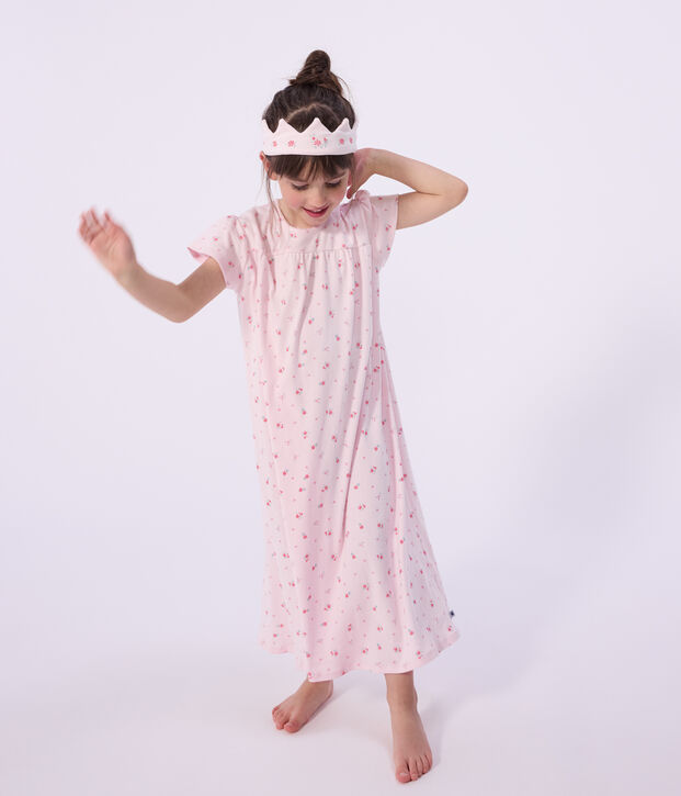 Camicia da notte travestimento con diadema bambina in cotone rosa/multicolore