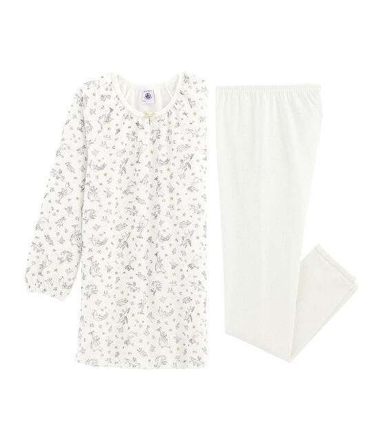 Camicia da notte bambina in velluto, con leggings bianco MARSHMALLOW/bianco MULTICO