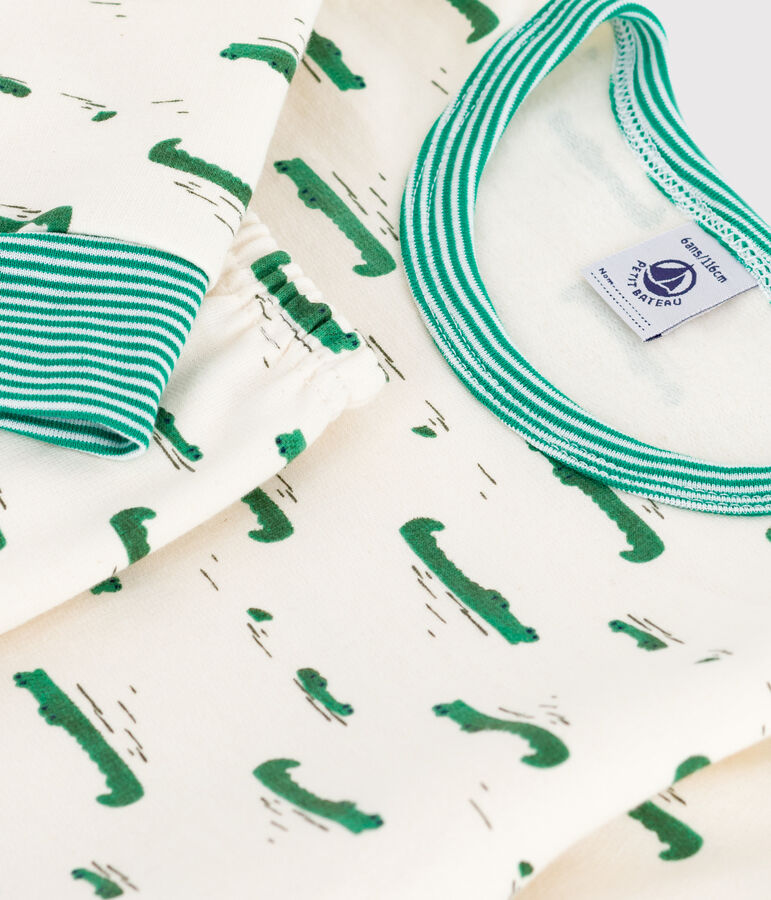 Pigiama bambino in tessuto felpato con coccodrilli stampati ecru/multicolore