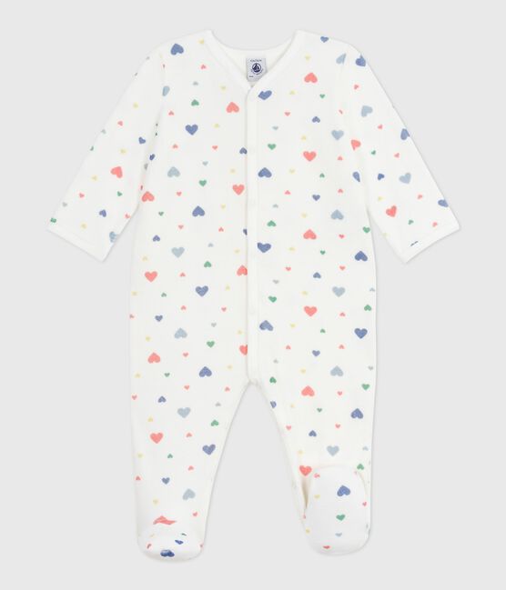 Pigiama in ciniglia con stampa a cuori neonato bianco MARSHMALLOW/bianco MULTICO